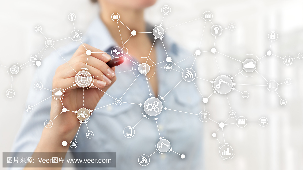 虛擬屏幕上的技術(shù)工業(yè)業(yè)務(wù)流程工作流組織結(jié)構(gòu)。物聯(lián)網(wǎng)智能行業(yè)概念混合媒體圖。